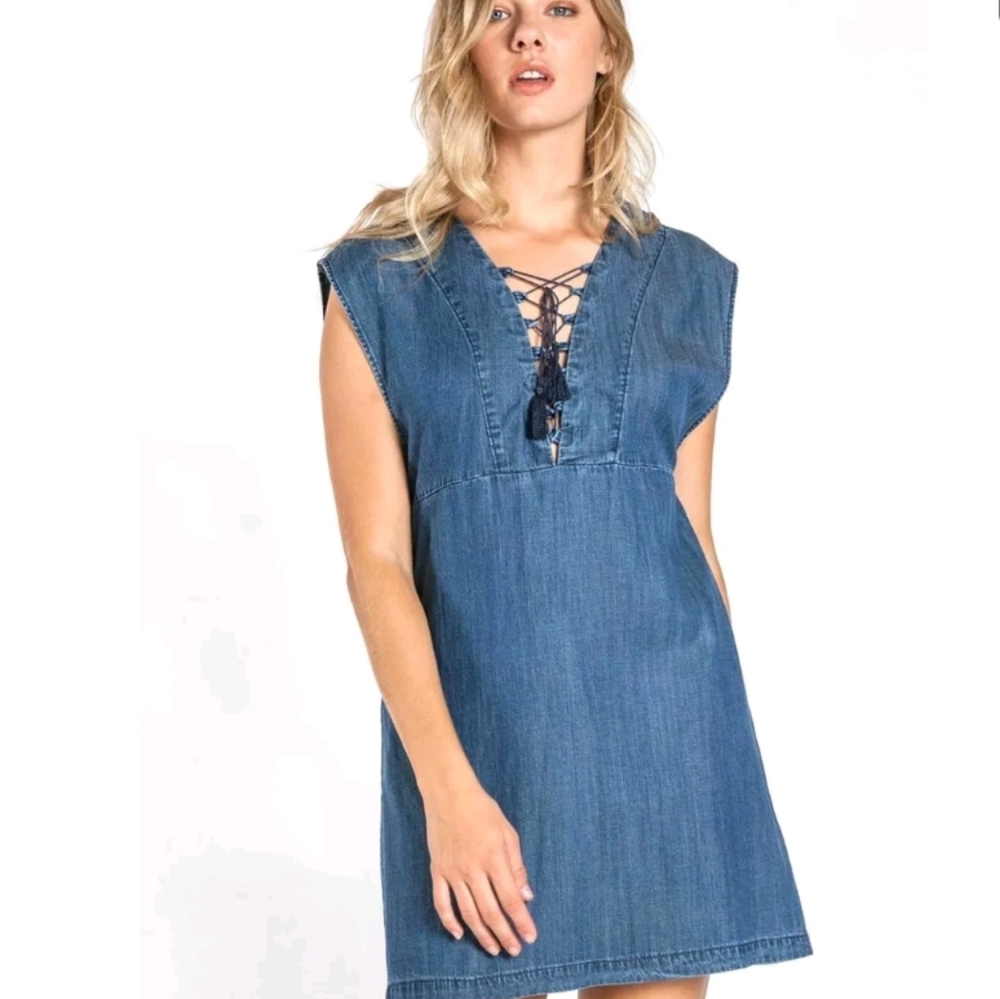 VELVET HEART LACE-UP HARTLEY CHAMBRAY denim dress